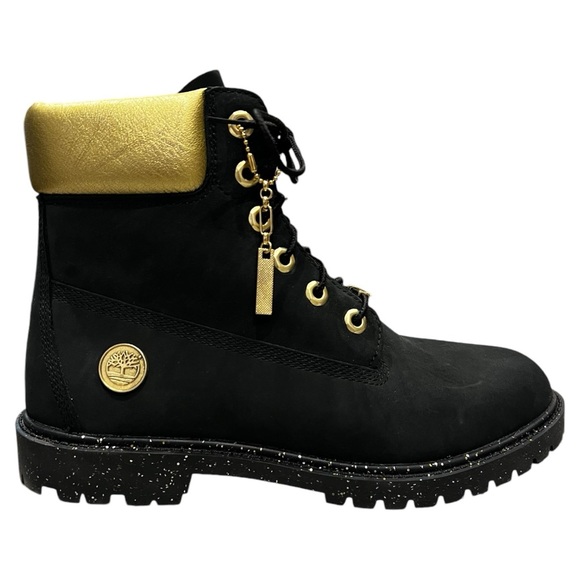 TIMBERLAND Women’s 6” Heritage Premium Hiking Boots black gold metallic panel 9 - Picture 2 of 5
